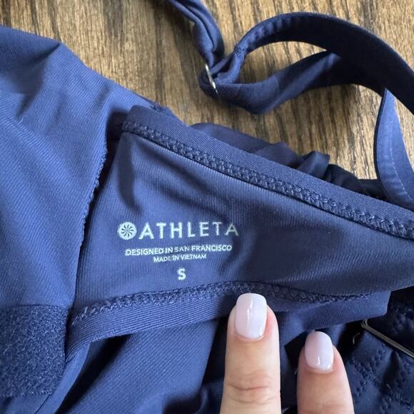 Athleta Womens Navy Blue Ruched Square Neck One Piece Swim Suit Size Small - Picture 8 of 9